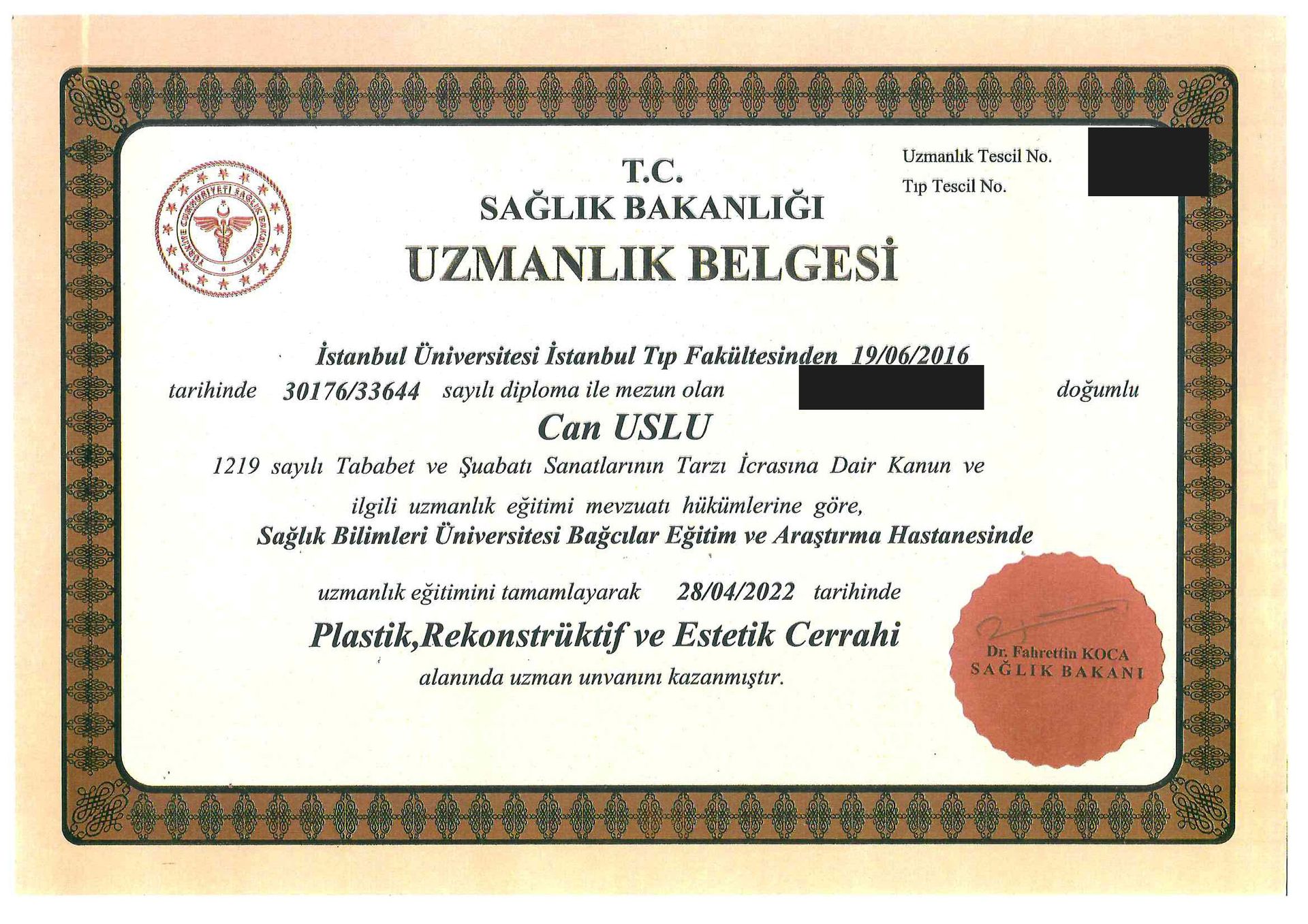 Uzmanlık Belgesi